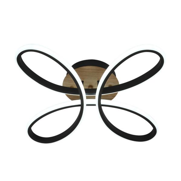 Plafón LED Bandeira 104W negro y madera Fabrilamp, lámpara moderna para iluminación interior en dormitorios y salones.