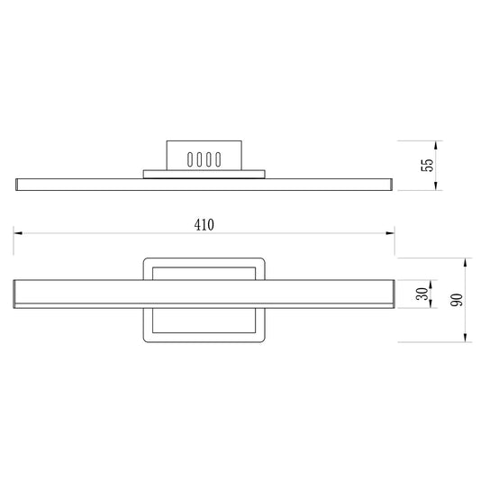 Aplique LED Rialto instalado sobre espejo en baño - Detalle lateral