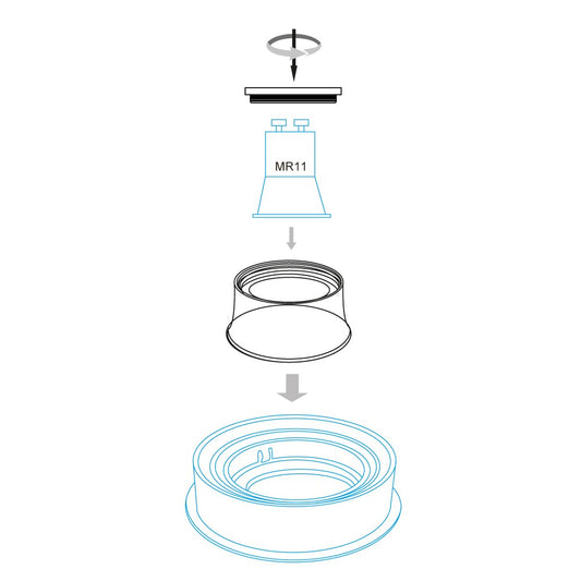 Adaptador GU11 fabricado en aluminio color negro para aros empotrables