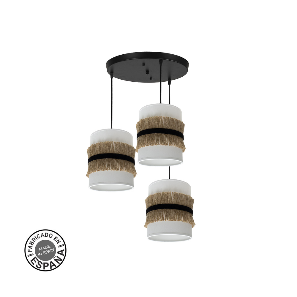 Plafón de Techo Angola 3 Luces E27 Negro y Yute Fabrilamp - vista principal | Fabrilamp / Abrila · Ref. 227183001