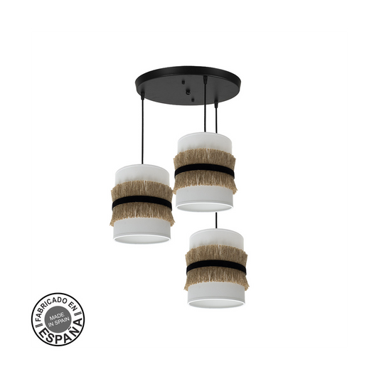 Plafón de Techo Angola 3 Luces E27 Negro y Yute Fabrilamp - vista principal | Fabrilamp / Abrila · Ref. 227183001