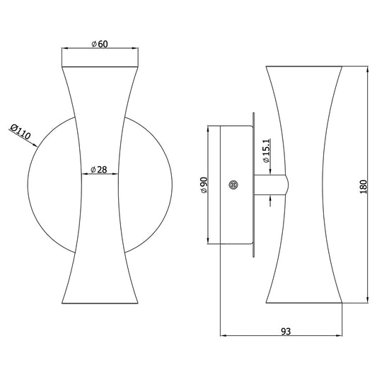Medidas aplique LED ALDA Latón 2x50W GU-10 - Ref. 11598 - AJP/Alemar - luzguru.com
