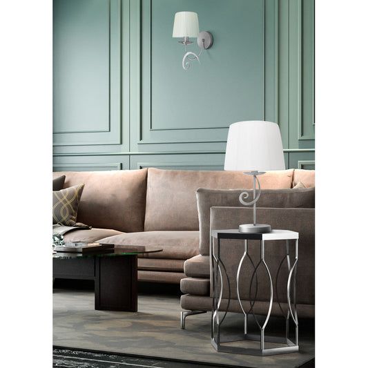 Aplique Luxor fabricado en Metal color Cromo con pantalla Textil