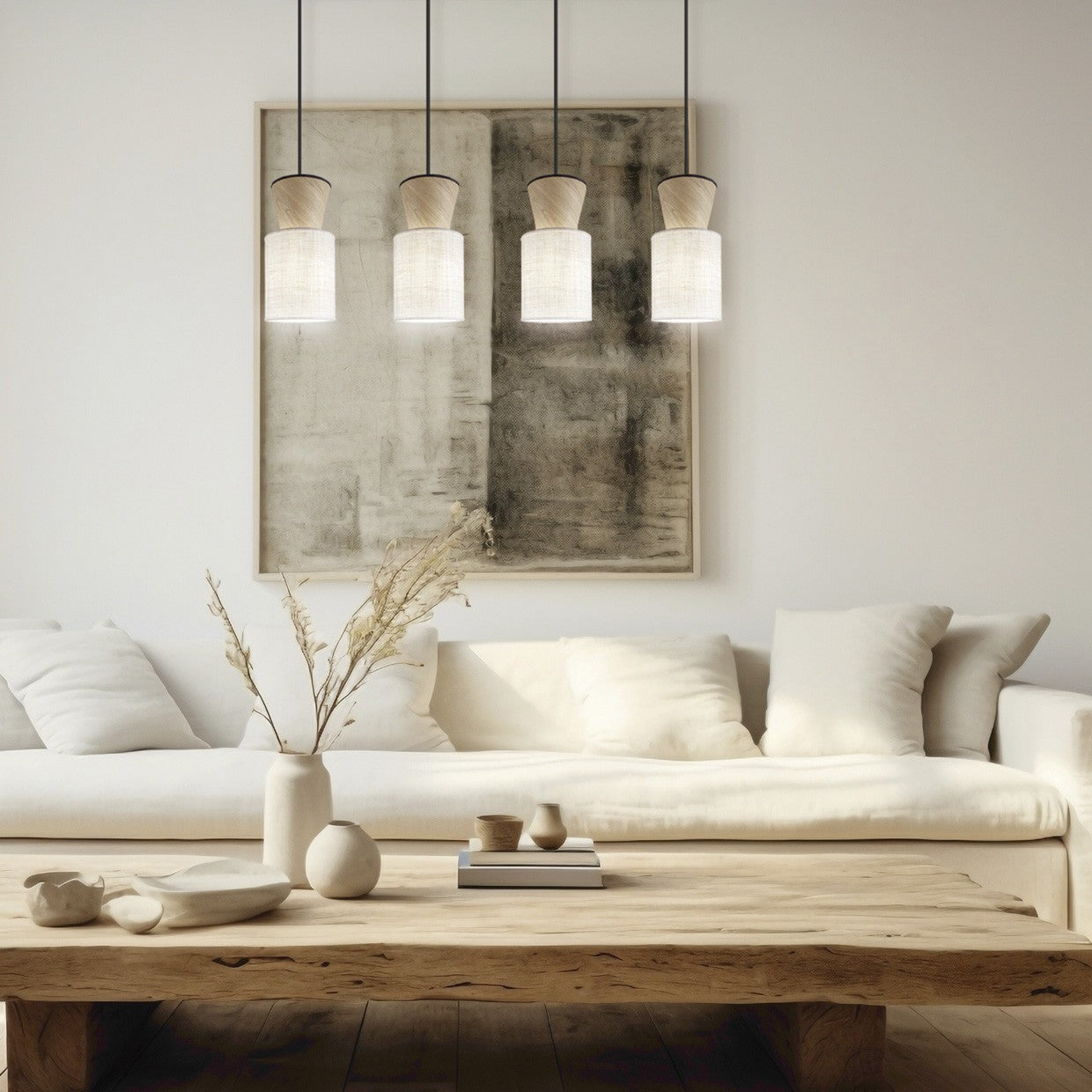 Medidas Barra Luz Aosta 4L Beige/Madera AJP Alemar Ref. 11782 - luzguru.com