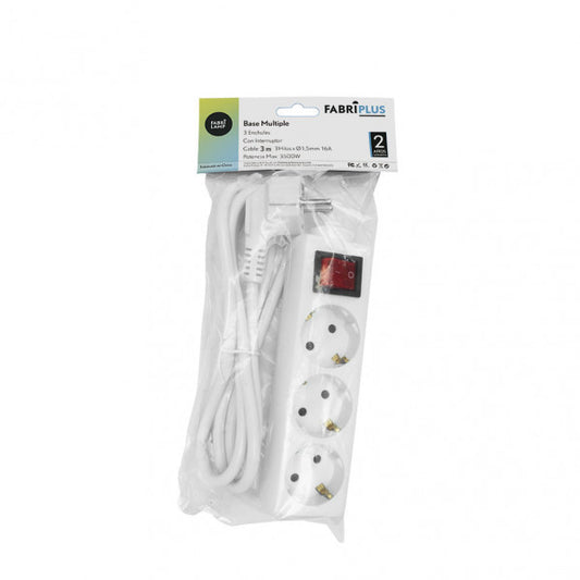 Base Múltiple con Interruptor ALARGADERA 3 Enchufes Cable 3 m Blanco Fabrilamp - imagen 2 | Fabrilamp / Abrila