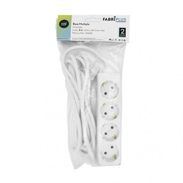 Base Múltiple Alargadera 4 Enchufes Cable 3 m Blanco Fabrilamp - imagen 2 | Fabrilamp / Abrila