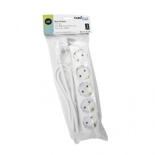 Base Múltiple Alargadera 5 Enchufes Cable 3 m Blanco Fabrilamp - imagen 2 | Fabrilamp / Abrila
