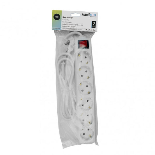 Base Múltiple Alargadera 6 Enchufes con Interruptor 1,5 m Blanco Fabrilamp - imagen 2 | Fabrilamp / Abrila