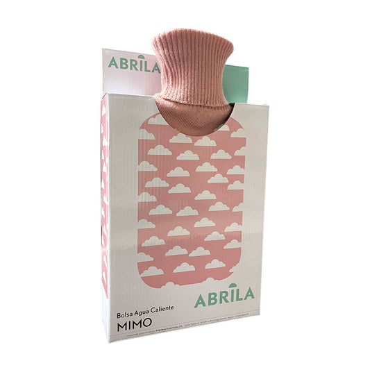 Bolsa de agua caliente Mimo fabricada en caucho color crema con funda acrílica rosa