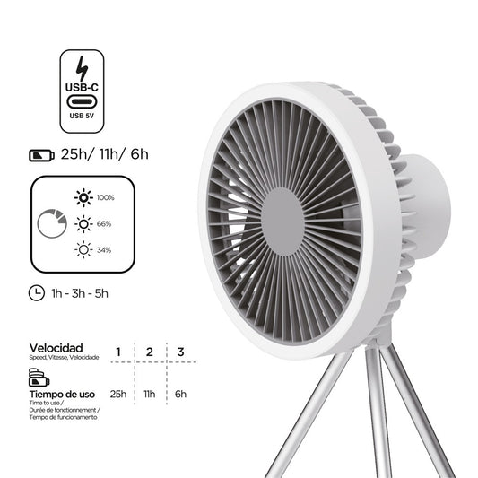 Ventilador Portátil Recargable Brise 5.5W con Luz LED Blanco CristalRecord - imagen 2 | CristalRecord