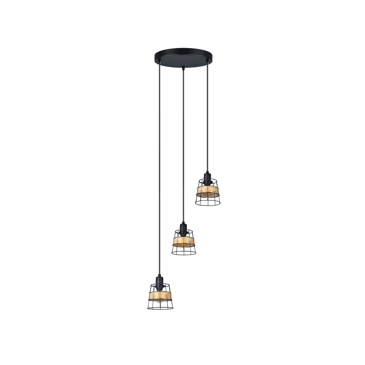 Lámpara Colgante Burano 3 Luces Forja y Rattán Negro Fabrilamp - vista principal | Fabrilamp / Abrila · Ref. 190683009