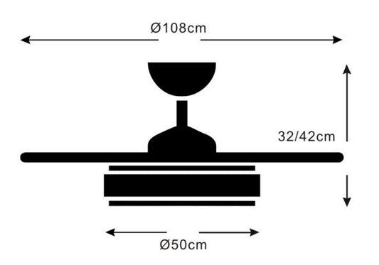 Medidas Ventilador de techo Chloe-L de PB Lighting (Ø108cm) Blanco, con luz LED dimable CCT, app LampSmart Pro y mando - Ref PB50411.
