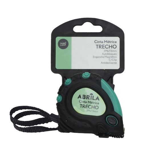 Cinta métrica Trecho fabricada en policarbonato, acero al carbono y caucho, color Negro/Verde