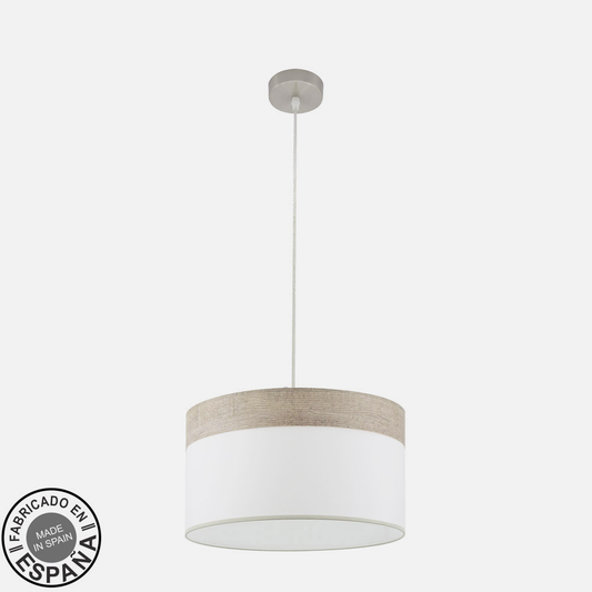 Lámpara Colgante Cloe 40 cm Pantalla Textil Blanco y Madera Gris Fabrilamp - imagen 2 | Fabrilamp / Abrila · Ref. 175494083