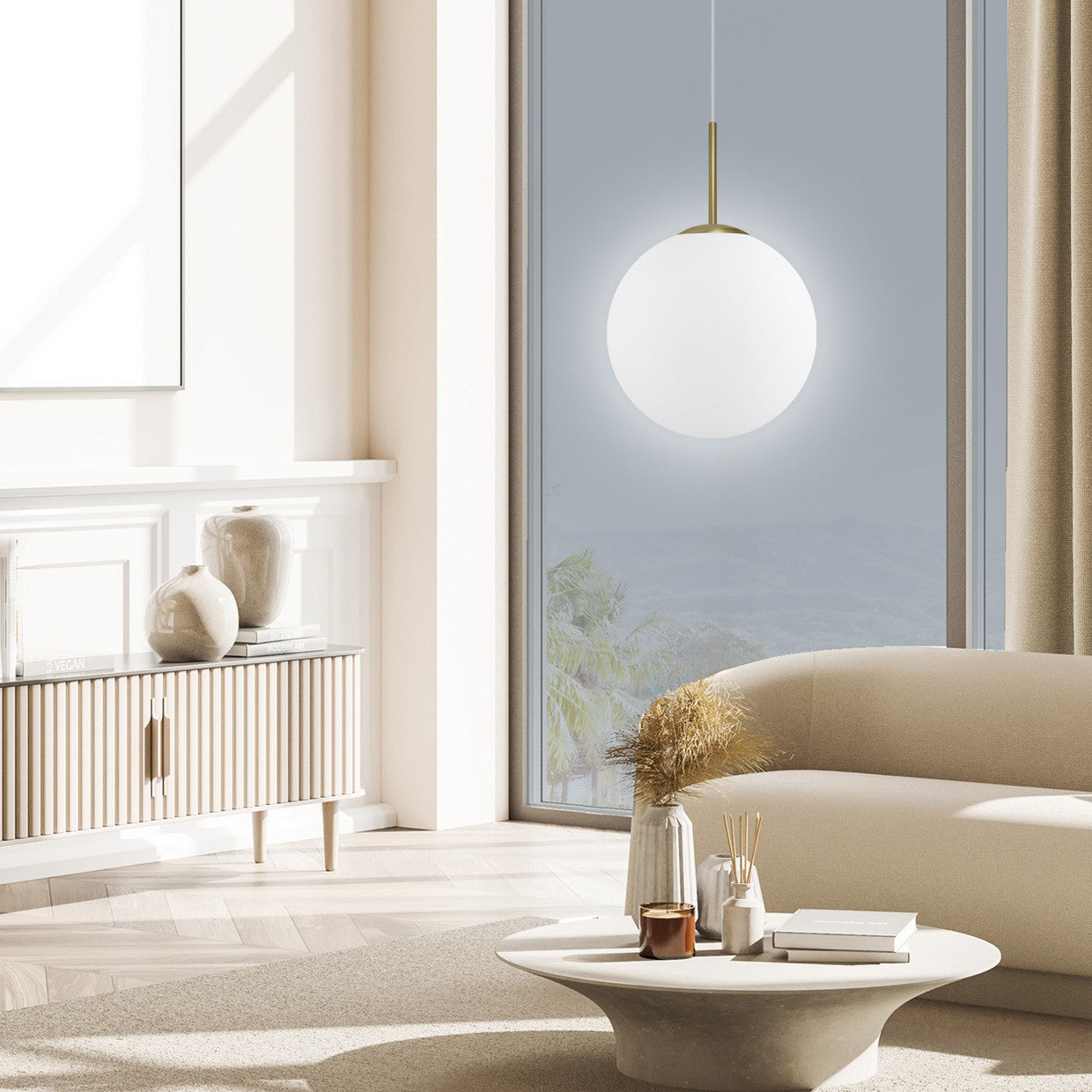 Medidas colgante Portile 11734 de AJP/Alemar. Lámpara colgante de latón con tulipa opal. LuzGuru.