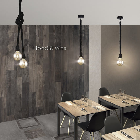 Colgante Rope 2 luces negro AJP/Alemar - Ref. 10863 - Medidas detalladas. Luzguru.com