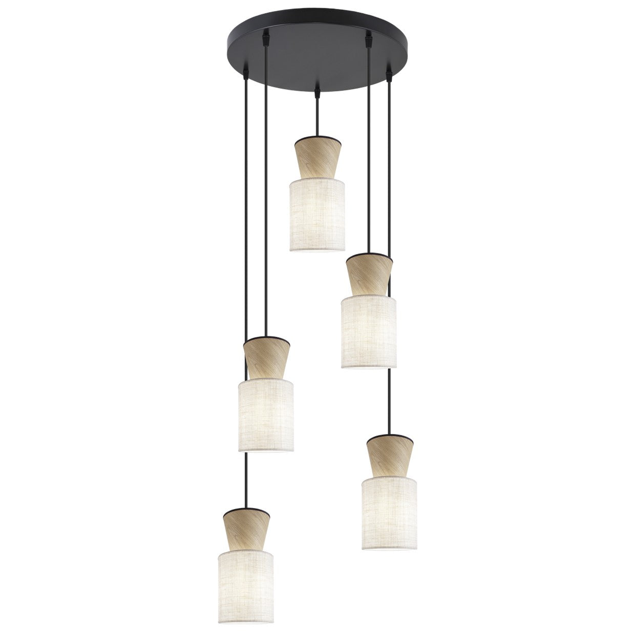 AJP / Alemar 11783 - Colgante AOSTA Beige/Madera 5x60W E27 - luzguru.com