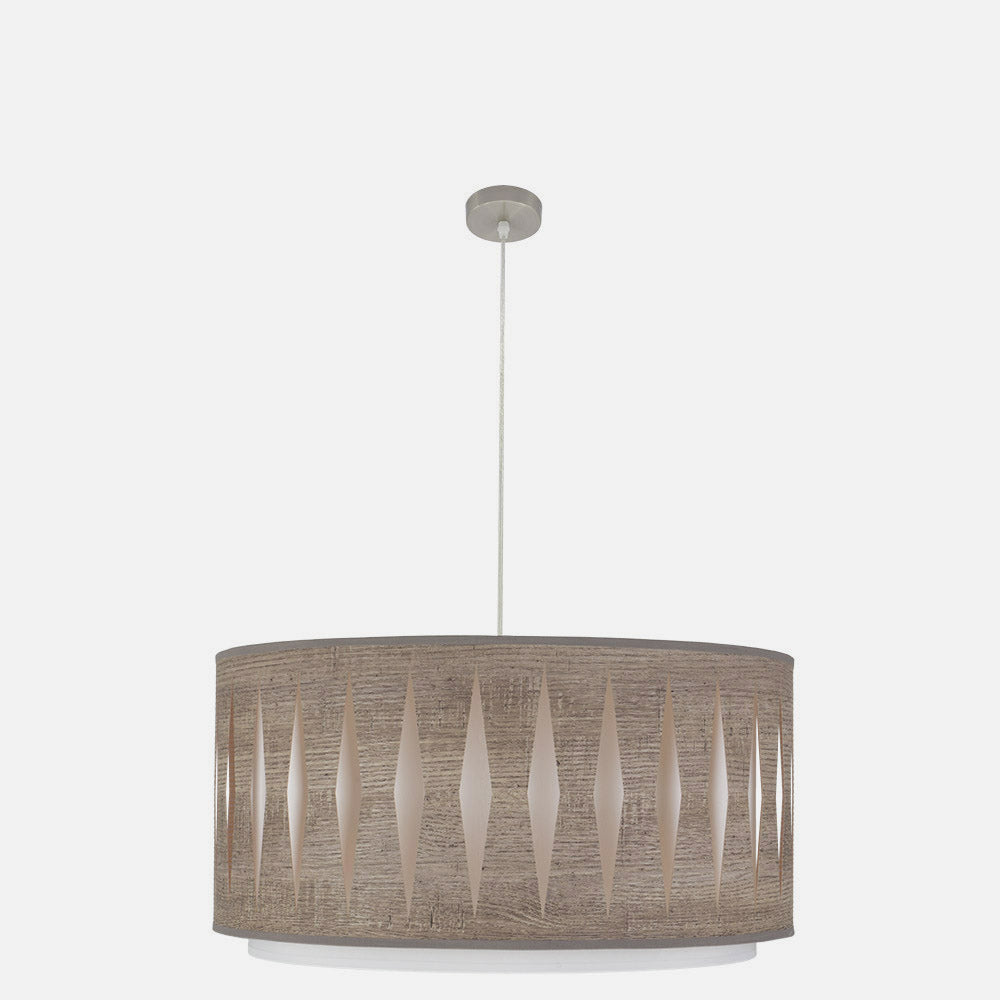 Colgante Alexandra fabricado en metal color níquel y textil madera gris