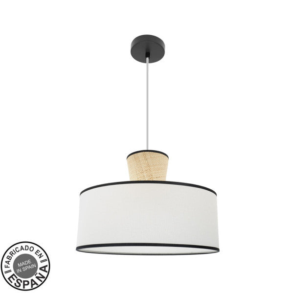 Colgante Camboya Negro/Blanco/Natural de Fabrilamp, vista frontal. Iluminación elegante para tu hogar. luzguru.com