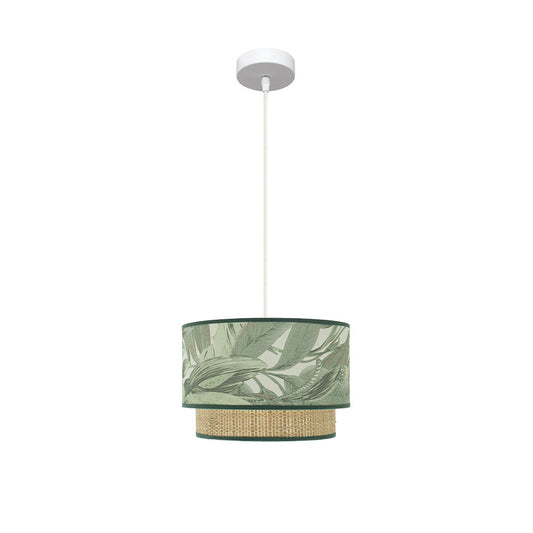 Lámpara Congo fabricada en metal y textil color blanco y verde natural