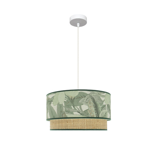 Lámpara Congo fabricada en Metal color Blanco con pantalla Textil Verde/Natural