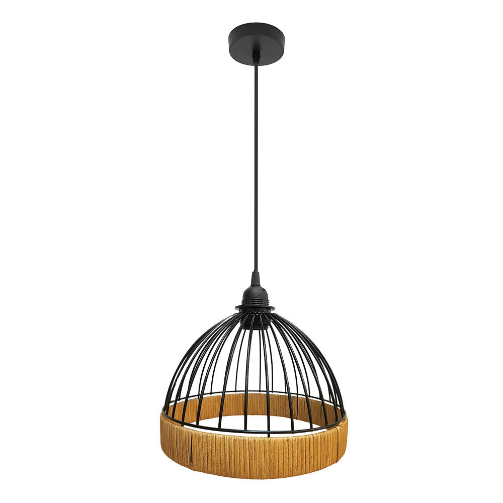 Colgante rústico Gaston Fabrilamp / Abrila ref. 218392588, diseño vintage en metal y rattan natural