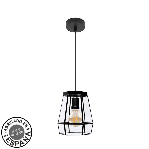 Lámpara Colgante Guía 1xE27 Negro y Cristal 18 cm Fabrilamp - vista principal | Fabrilamp / Abrila
