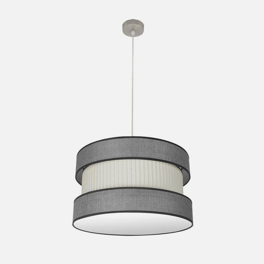 Lámpara colgante Home fabricada en metal y textil color níquel y gris beis