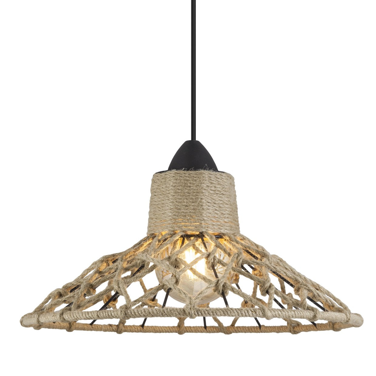 Colgante Korfu Negro AJP/Alemar (Ref. 10821): Descubre sus dimensiones y visualiza su elegante diseño moderno con cuerda natural. LuzGuru.