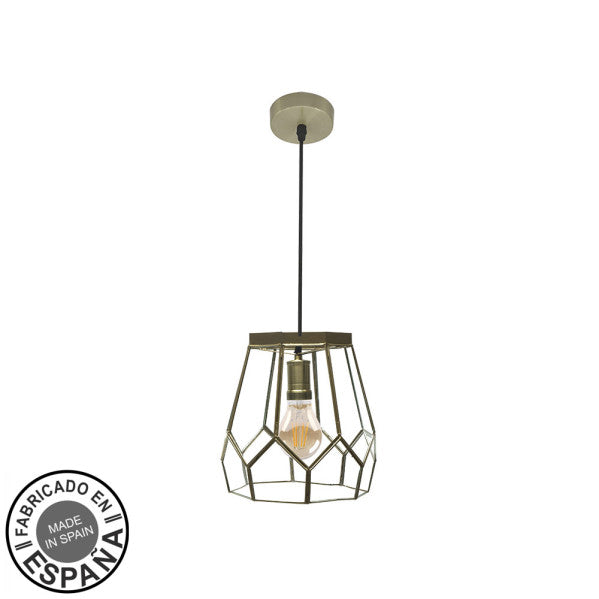 Lámpara Colgante Lente Pequeña 20 cm Metal Cuero y Cristal Fabrilamp - vista principal | Fabrilamp / Abrila