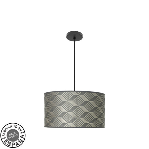 Lámpara Colgante Moda 2xE27 Negro con Pantalla Tetris Gris Fabrilamp - vista principal | Fabrilamp / Abrila
