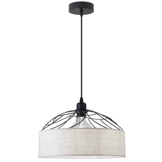 Lámpara Colgante Prison 35 cm Pantalla Textil y Metal AJP - Negro / Lino Tostado | AJP / Alemar · Ref. 12214