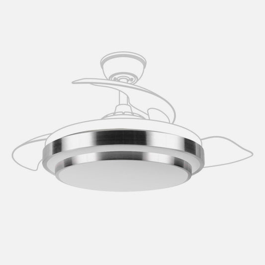 Difusor para Ventilador de Techo Ibe 48 cm Níquel Fabrilamp instalada en ambiente decorativo de salón o dormitorio | Fabrilamp / Abrila