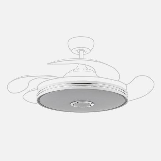 Difusor Ventilador Matanuska Blanco 48 cm Policarbonato Fabrilamp instalada en ambiente decorativo de salón o dormitorio | Fabrilamp / Abrila