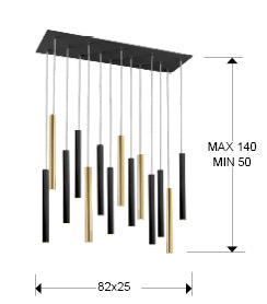 Medidas Lámpara Varas LED 14 Luces Schuller 373425D: 82x40x25 cm. Peso: 11,2 kg.