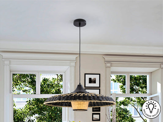 Lámpara de Papel Trenzado Negra - Schuller Fiji | luzguru.com