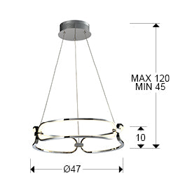 Medidas Lámpara Colette Cromado Schuller 786645D: Ø47cm, Alto 45-120cm. Diseño elegante, regulable en altura.