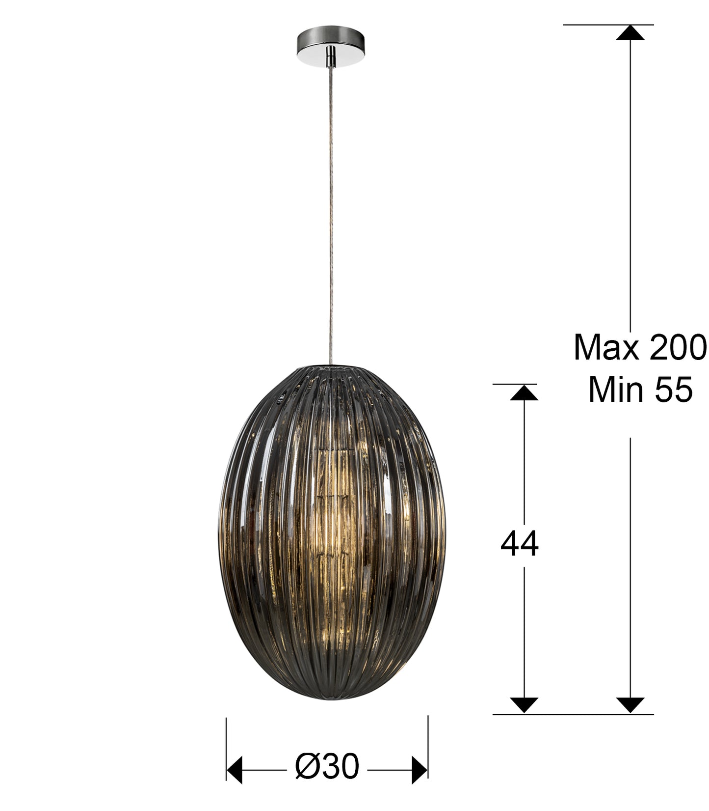 Medidas Lámpara Schuller Ovila 752084: Ø30cm, Alto 55-200cm, Pantalla Ø30cm x 44cm Alto, Florón Ø12cm x 3cm Alto.