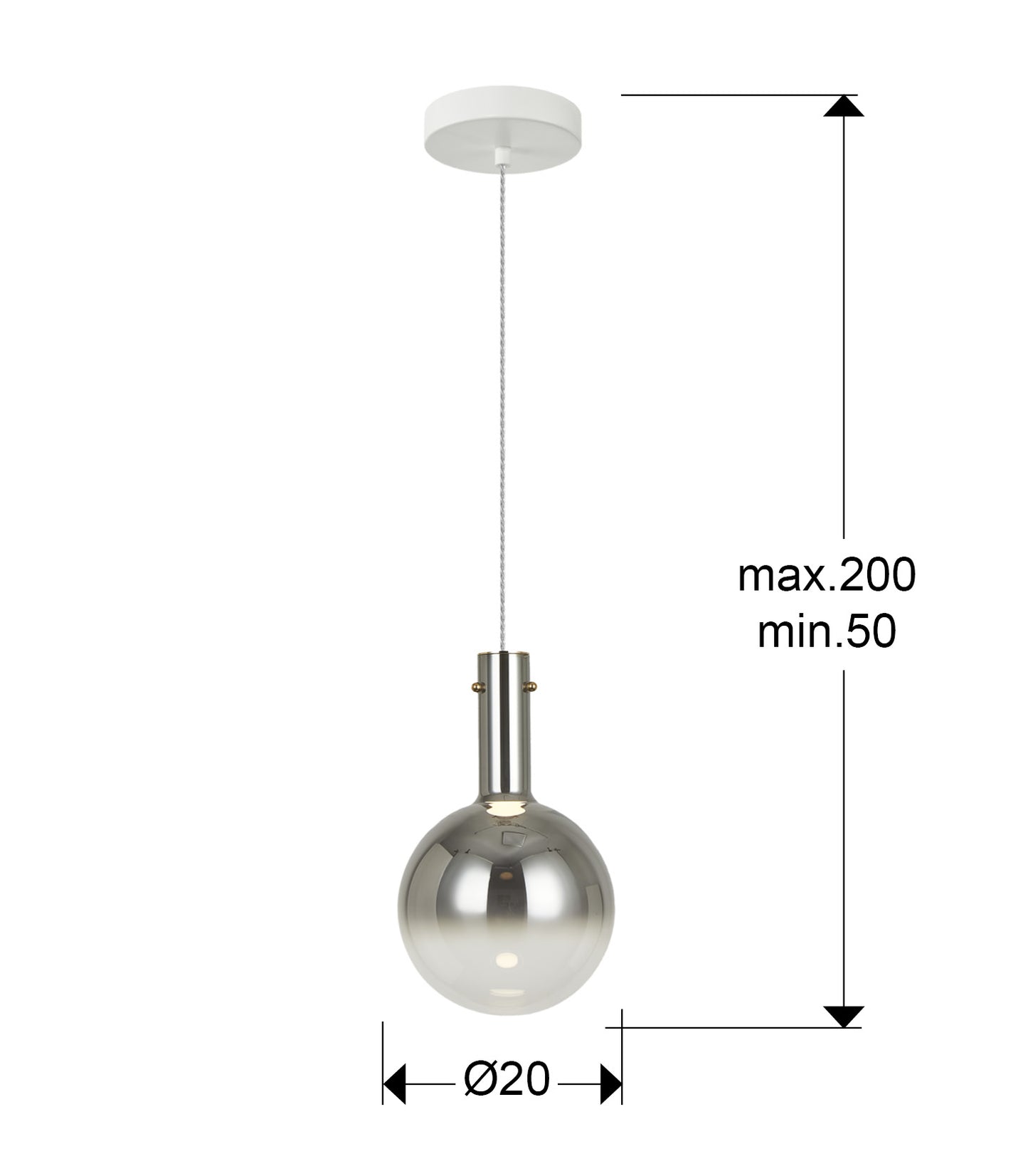 Medidas Lámpara Matices Schuller 553739: Ø tulipa 20cm, alto 50-200cm, florón 14cm. Blanco mate/Smoke.