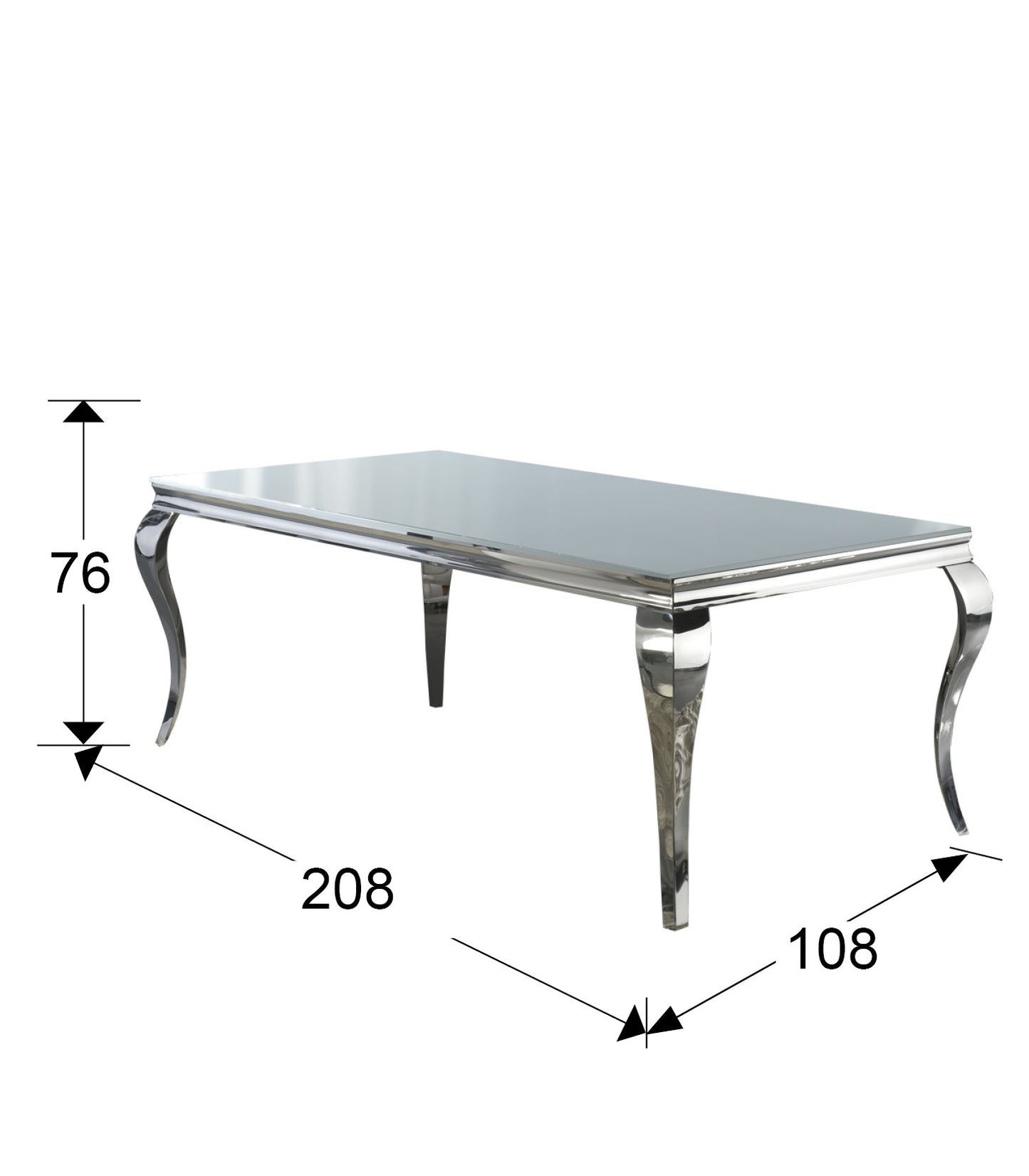 Mesa comedor Schuller Baroque 792107: 208x76x108 cm. Acero inoxidable y cristal templado.