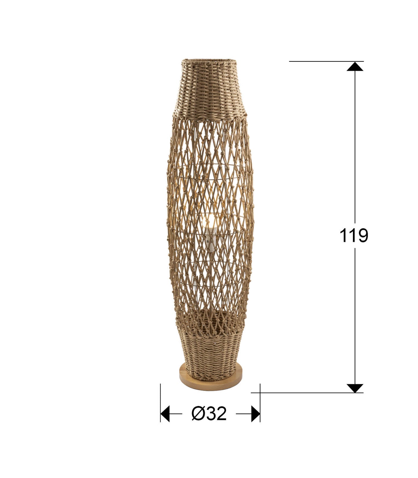 Medidas lámpara pie YAIZA Beige Schuller 514264: 119cm alto, 3.2kg peso. Diseño elegante para salón.