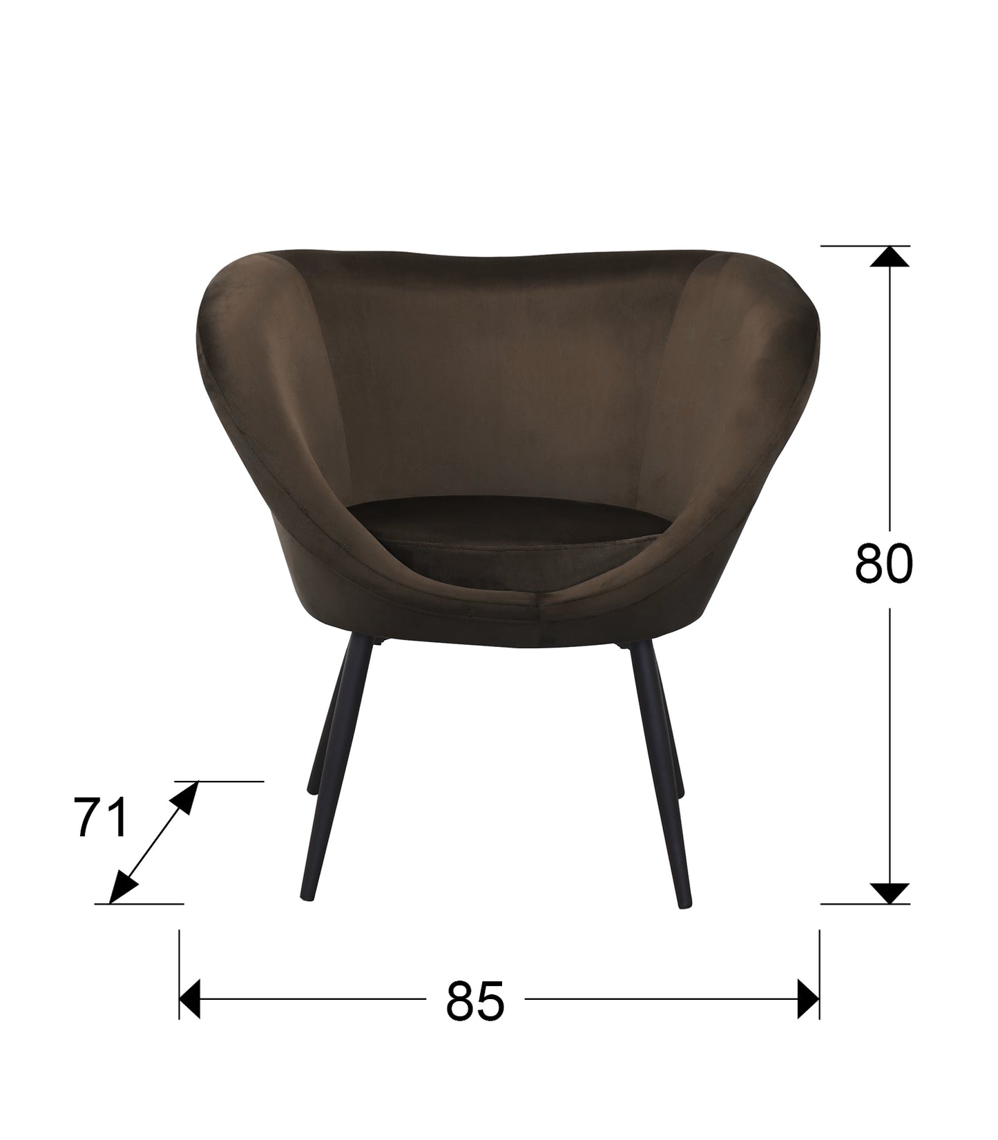 Medidas butaca Ozome Schuller 836218: 85x80x71 cm. Butaca negra y marrón de terciopelo y metal.