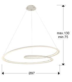 Medidas Lámpara Looping Schuller 527637: Ø97cm, Alto 75-130cm. Detalles de dimensiones y florón.