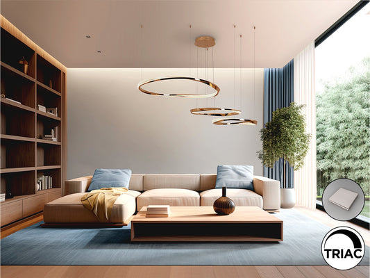 Lámpara de 3 aros Orbitas SCHULLER 554213 - Detalle del diseño moderno en oro, Ø60/80/100cm, acero, aluminio, acrílico, LED 120W, 8400lm, 3000K, regulable en altura.