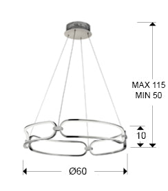 Medidas Lámpara Colette Cromado Schuller 786831D: Ø60cm, Alto 50-115cm. Luzguru.com