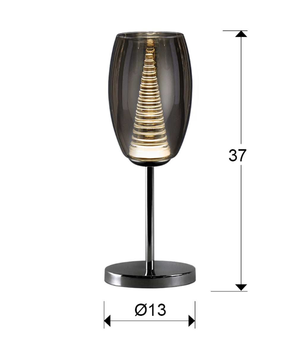 Medidas Lámpara Sobremesa LED Schuller Nebula 493826: 37cm alto, pantalla 17cm alto x 12cm diámetro. Diseño moderno, cromo.