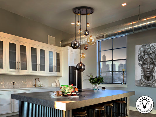 Lámpara Moderna 9 Luces Negra y Latón - Schuller Dark | luzguru.com