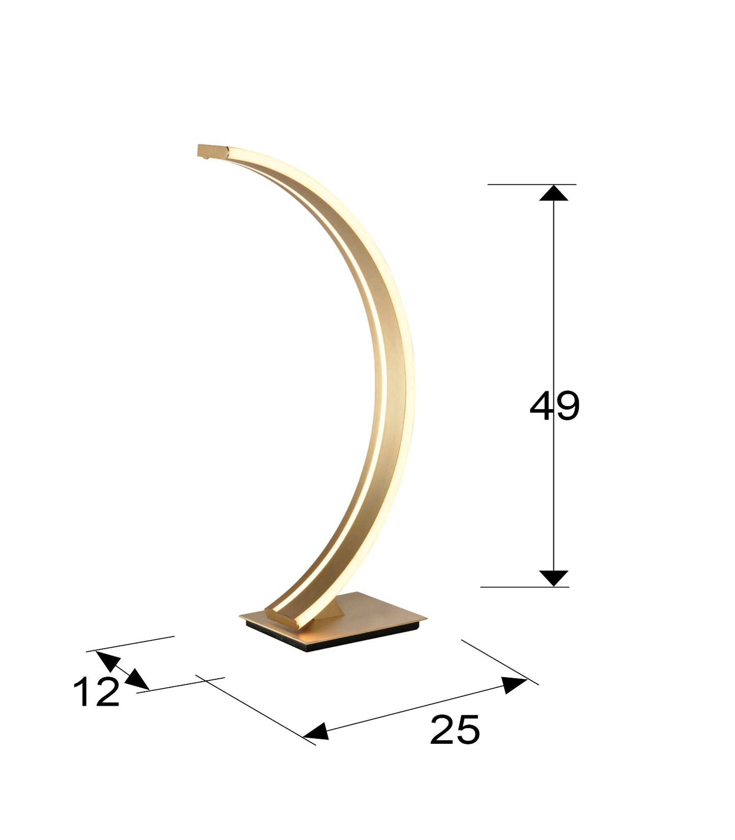 Medidas Lámpara Sobremesa Schuller Arcus 589316: 25x49x12 cm. Diseño elegante en oro cepillado.