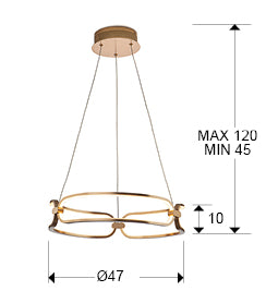 Medidas Lámpara LED Colette Oro Rosa Schuller 786621: Ø47cm, Alto 45-120cm, Florón 16x5cm. Luzguru.