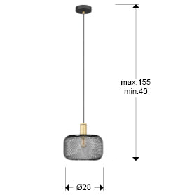 Medidas Lámpara Osiris Schuller 910132: Alto 40-155cm, Ancho 28cm, Pantalla (Alto 19cm, Diámetro 28cm), Florón 10cm. Oro-Negro.
